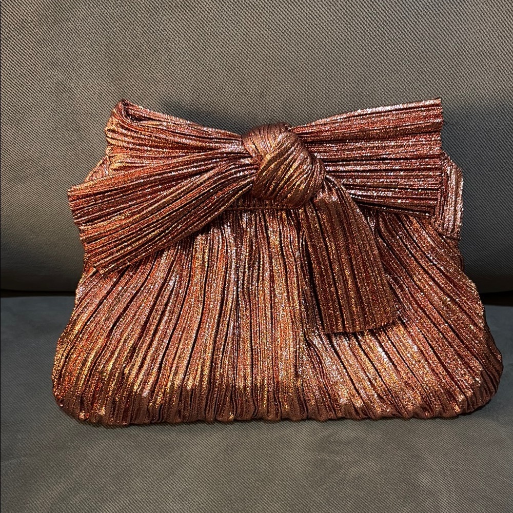 Never Used! Loeffler Randall Metallic Copper Pleated Bow Clutch